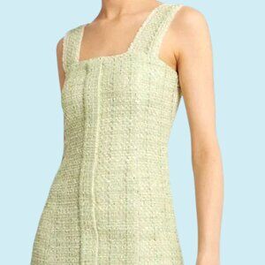 House of Harlow 1960 Mini Dress Size Large Green Tweed Woven Shiny Metallic